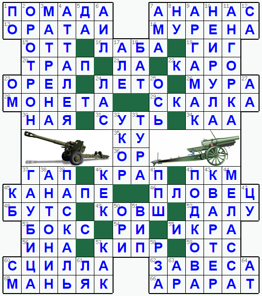 Ответы на классический онлайн Кроссворд №184: ГАУБИЦА